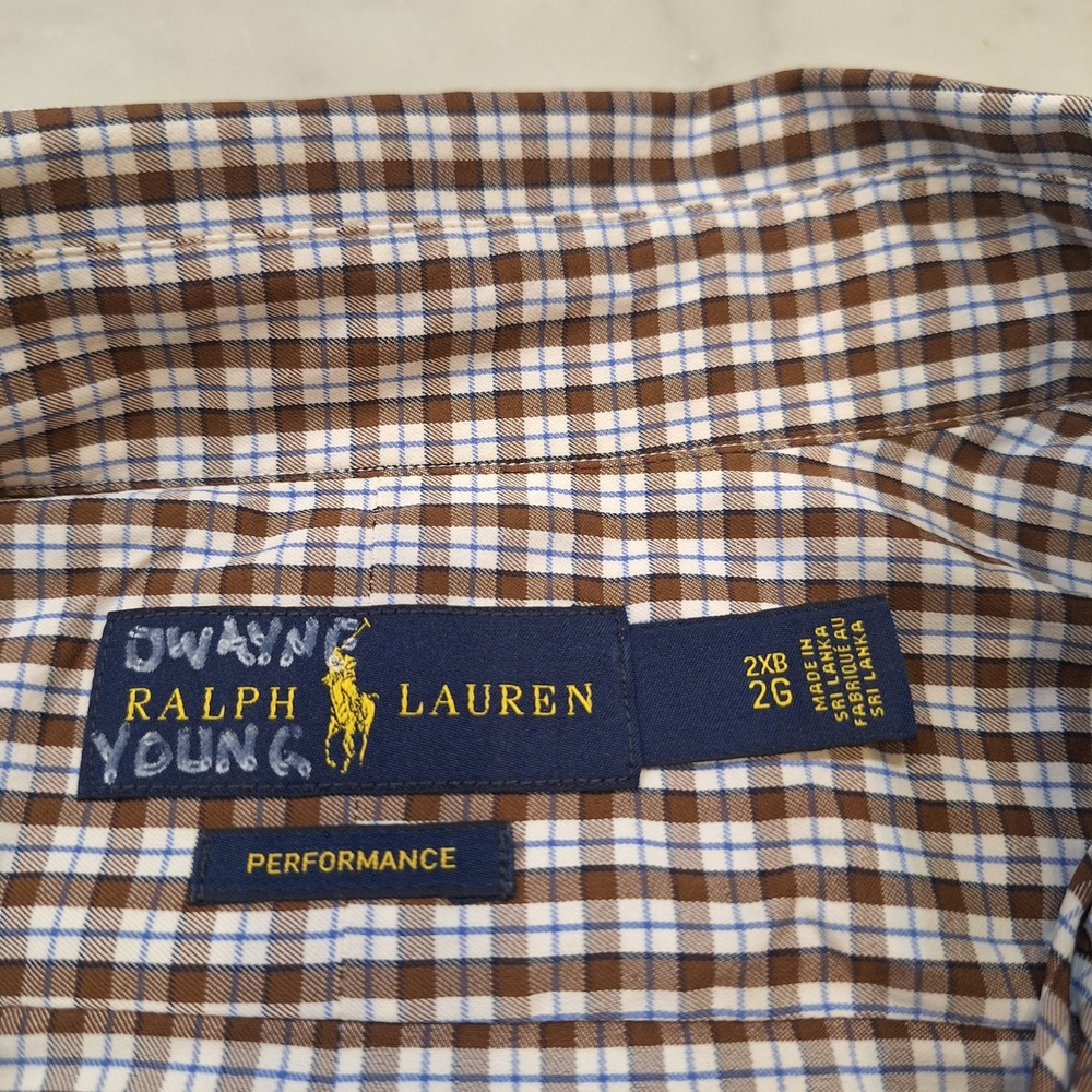 Ralph Lauren Button‎ Down Mens 2XB Brown Gingham Performance Long Sleeve Shirt - Picture 3 of 7